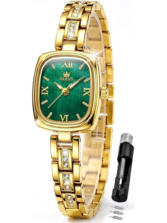 Women\'s Gold band /Green dial Diamond Elegant Chronograph Cute Wrist Watch
